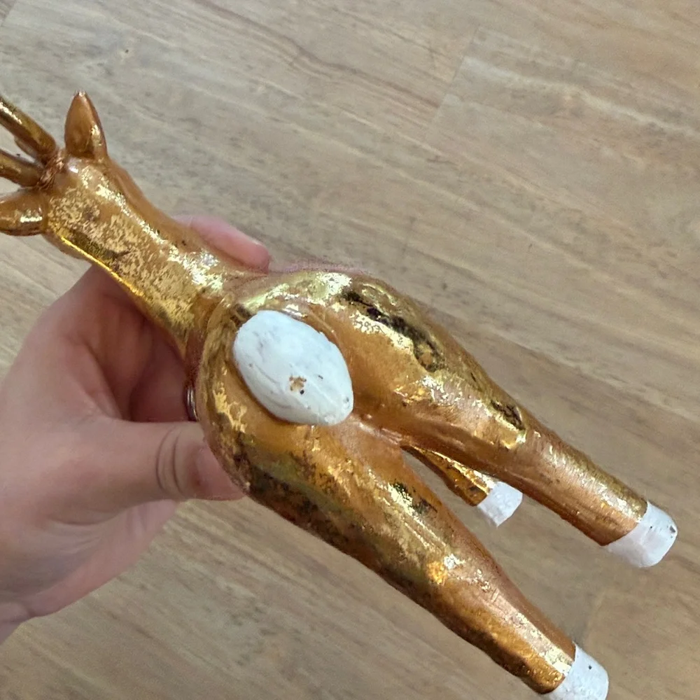 Wondershop gold and white painted ceramic reindeer Christmas figurine decorative